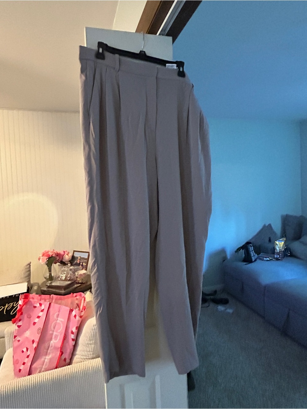 H&M Light Taupe High-Waist Wide Leg Pants